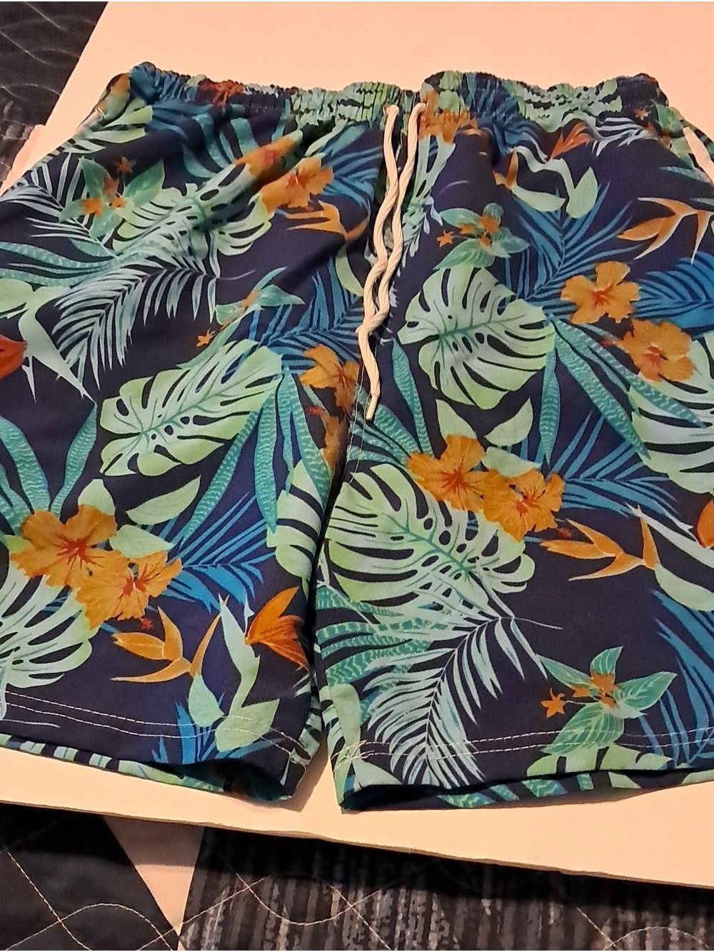 Tropical Floral Swim Trunk - Navy with Teal & Orange Size L